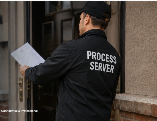Process server attending a residence with legal documents